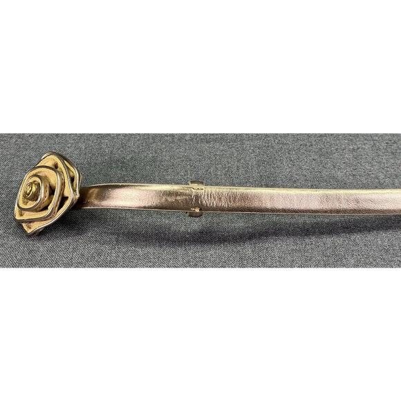 Vintage Talbots Muted Silver Metallic Leather Flower Buckle Belt- Size Large main image 11